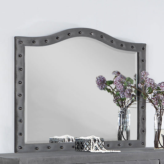 Deanna Button Tufted Mirror Grey