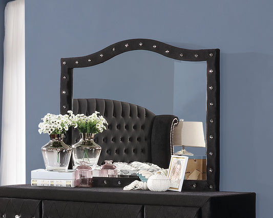 Deanna Button Tufted Mirror Black