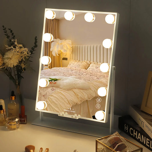 Slim Vanity Mirror with Wireless Charging L - 12 Dimmable LED Bulbs