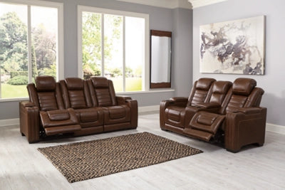 Backtrack Dual Power Leather Reclining Sofa and Loveseat Set