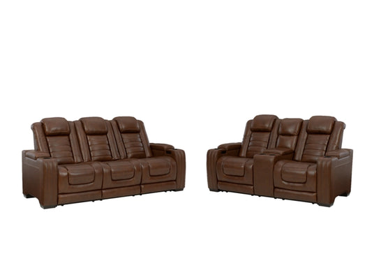 Backtrack Dual Power Leather Reclining Sofa and Loveseat Set